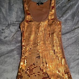 Express Medium Gold Sequin Tank Top